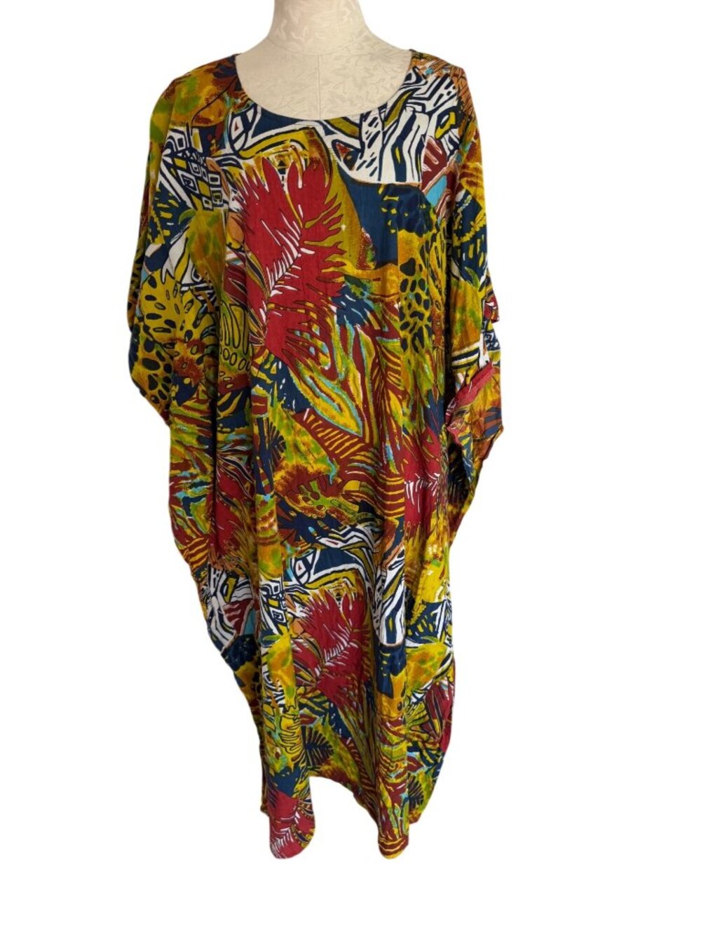 Sante Classics Womens Tropical Print Caftan One Size Cotton Multicolor Vintage